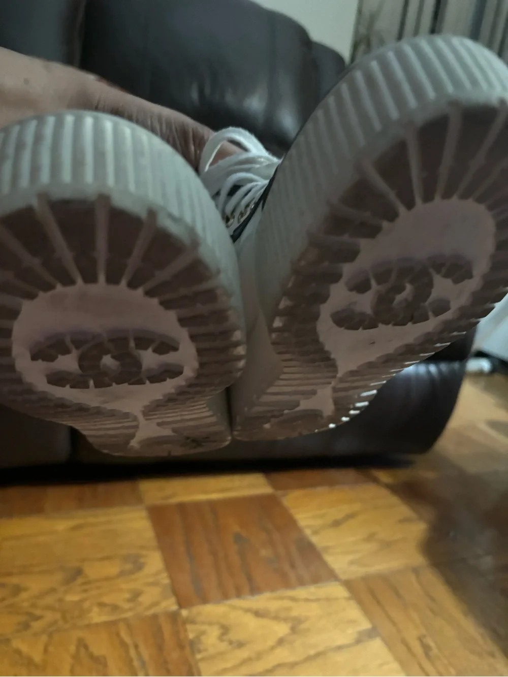 CHANEL White and Black Logo High-Top Sneakers
